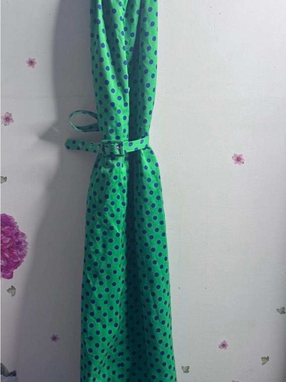 Green Backless Belted Dress